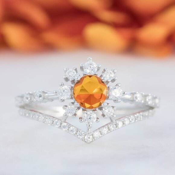 Citrine Snowflake / Flower Wishbone ring, 925 Sterling Silver - Picture 5 of 5